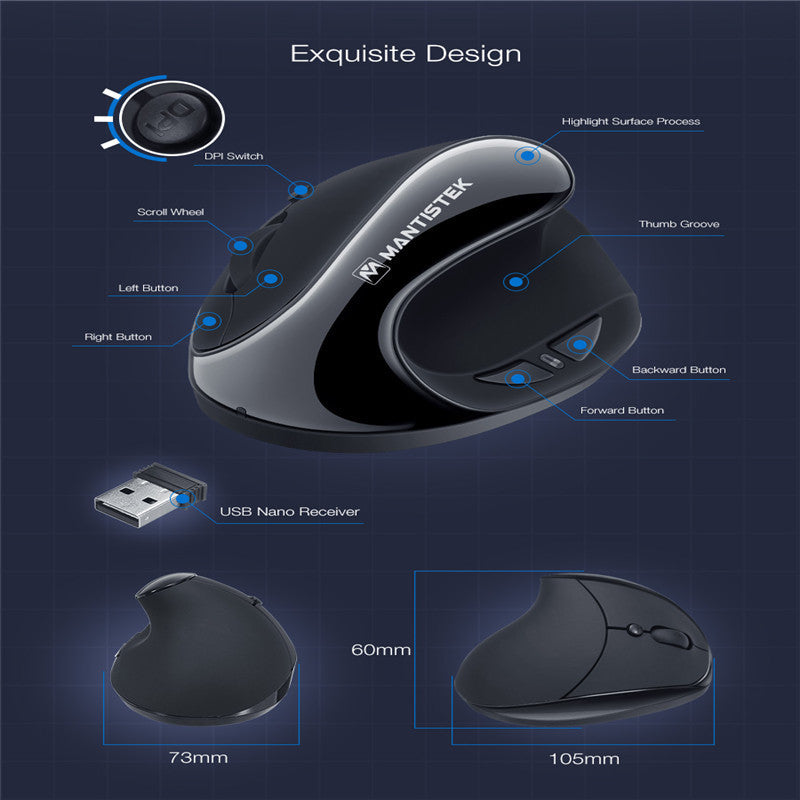 2.4G Vertical Ergonomic Optical Mouse - Tech Solutions